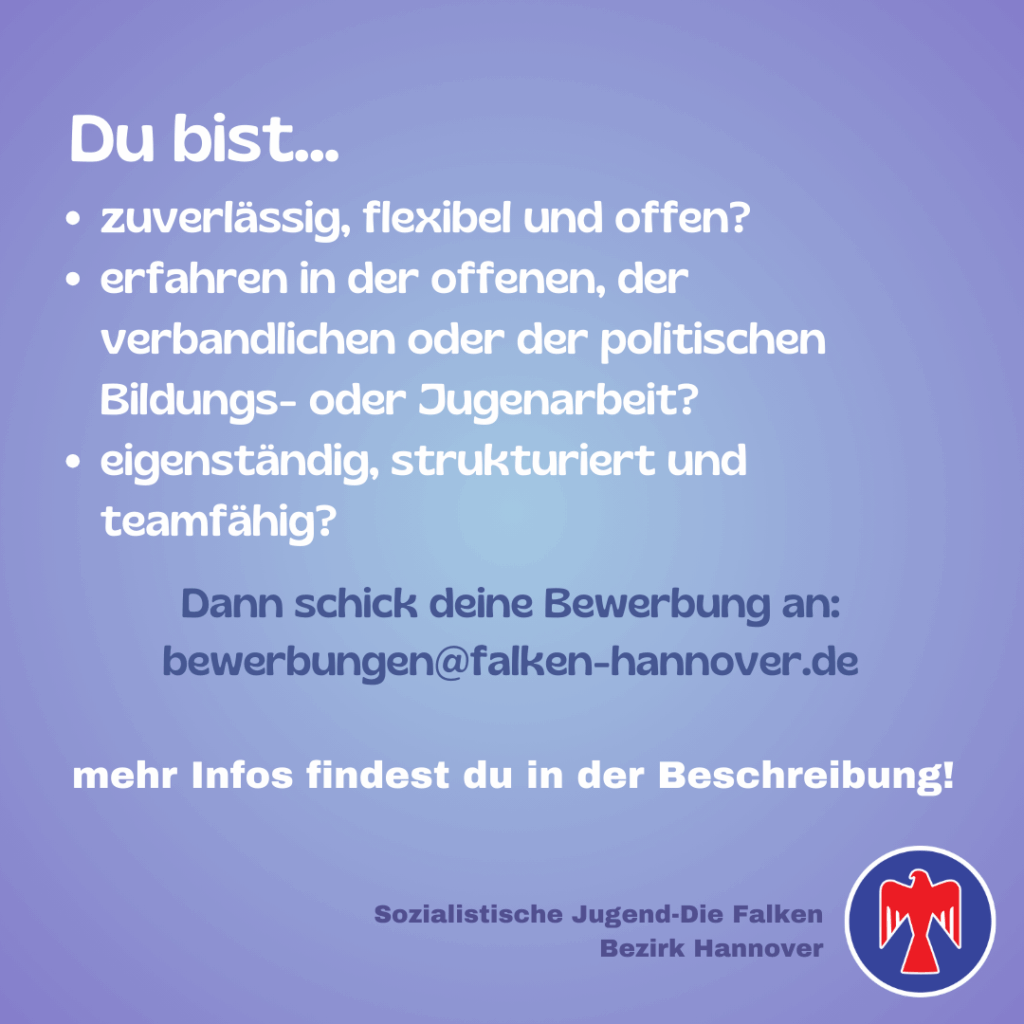 Ergänzungs-SharePic zur Stellenausschreibung Canarisweg / Hannover der Falken im Bezirk Hannover